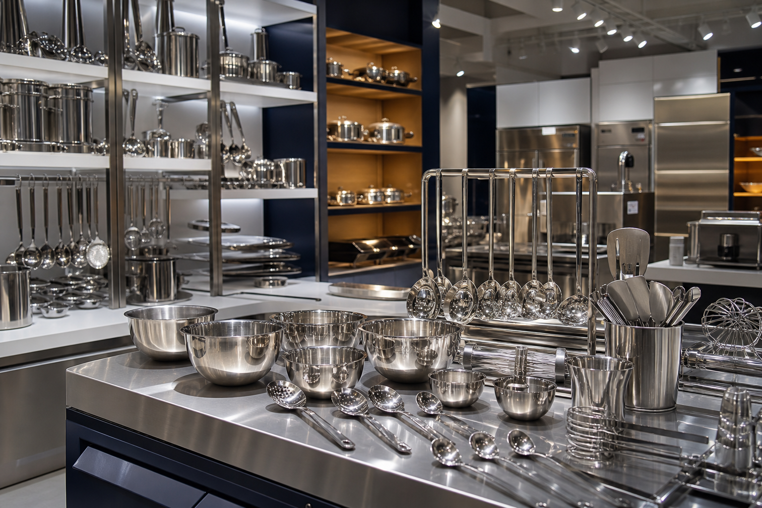 Stainless steel kitchen utensil showroom display